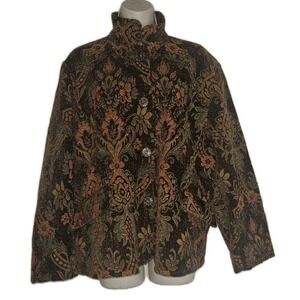 Vtg Flashback Size 2XL Brown Tapestry Floral Textured Jacket Cottagecore Boho